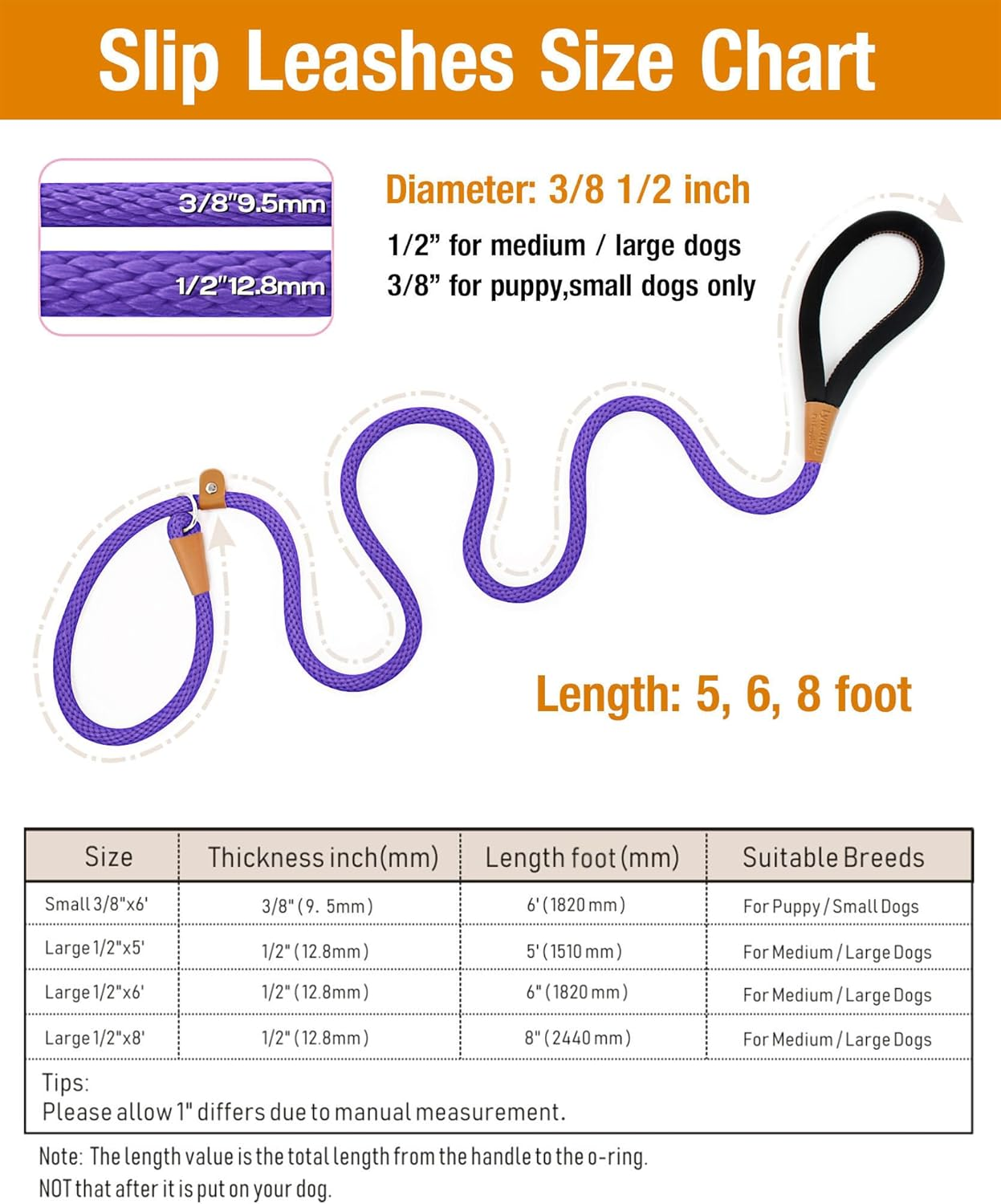 Lynxking Dog Leash Rope Strong Heavy Duty Braided Rope Slip Leads No Pull Training Lead Leashes Medium Large Dogs (5', Purple) image number 2