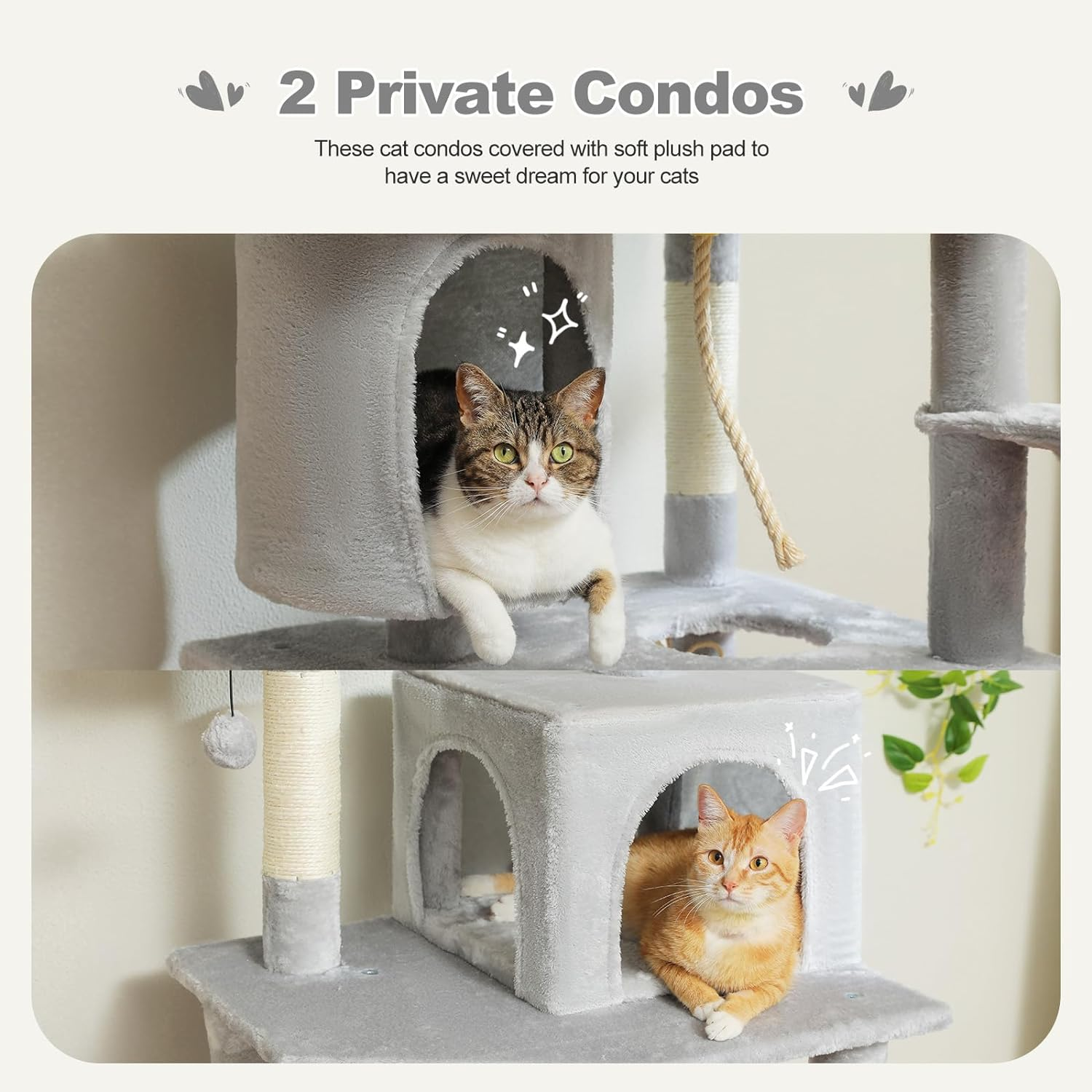 PAWZ Road 161Cm Large Cat Tree, Multi-Level Cat Tower with 2 Luxury Condos, 2 Cozy Perches and Hammock Grey image number 1