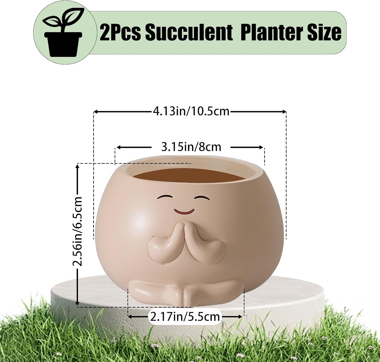 2Pcs Smiley Face Planter Pot, FHDUSRYO Cute Resin Flower Head Planters for Indoor Outdoor, Unique Sit Succulent Pots with Drainage Hole for Mothers Day, Teacher, Plant Lovers (Smily, 10.5X6.5Cm)
