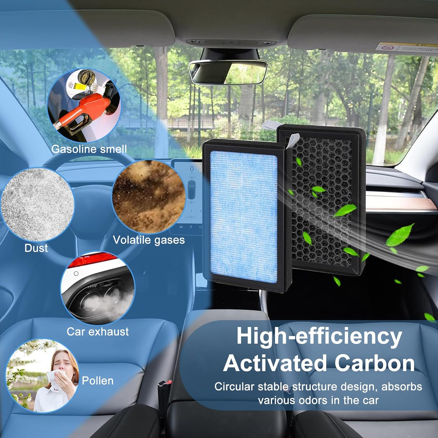 BUCKKO HEPA Air Filter Designed for Tesla Model 3 and Model Y 2016-2024 2025 2026, 2 Pack Cabin Air Filter Replacement,Must-Have Tesla Accessories Model 3/Y image number 1