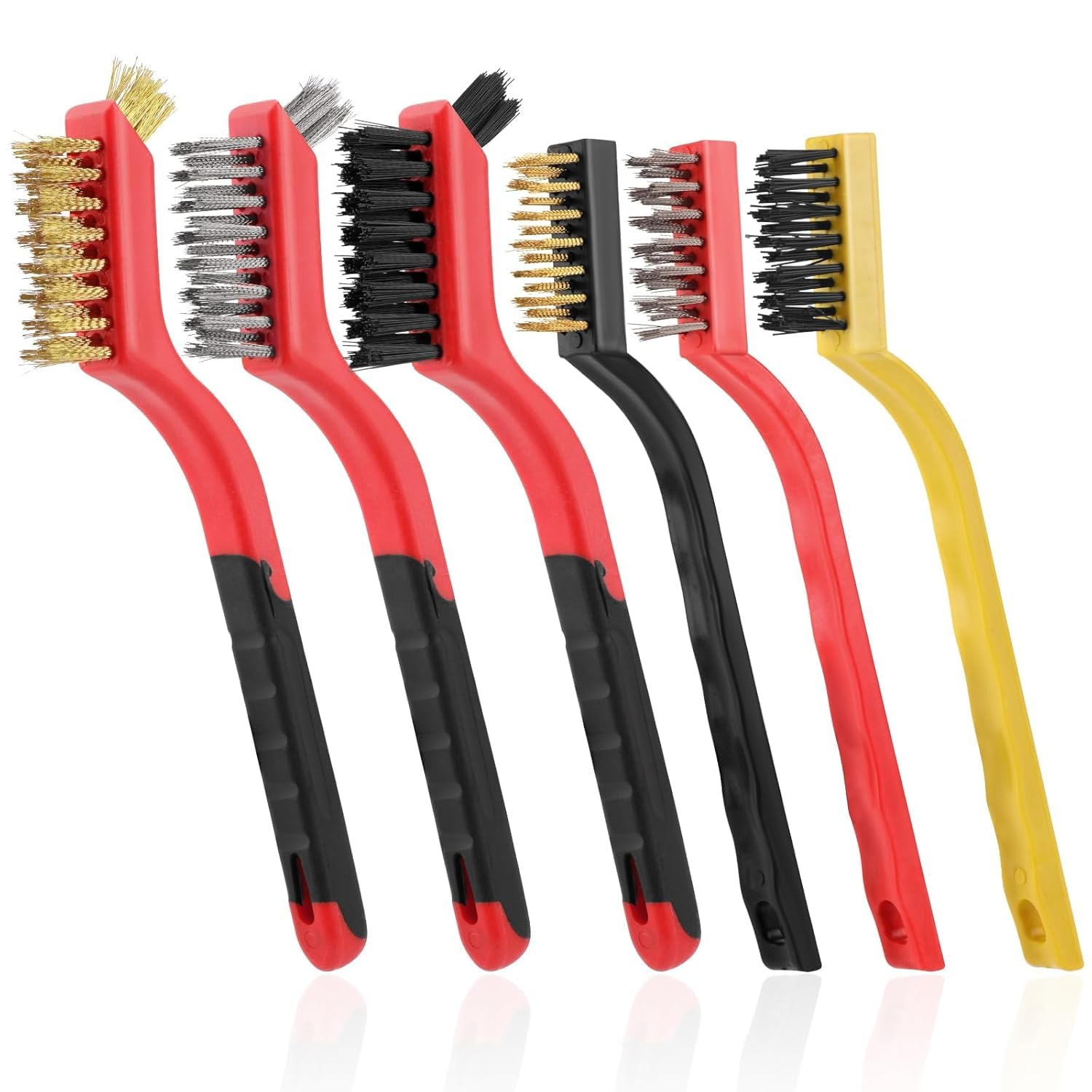 6 Pcs Wire Cleaning Brushes Set for Car, Small Metal Brass/Stainless Steel/Nylon Brushes for Cleaning Metal Rust and Paint Removal,Hard Bristle Cleaning Supplies for Car,Kitchen, Bathroom,Toilet