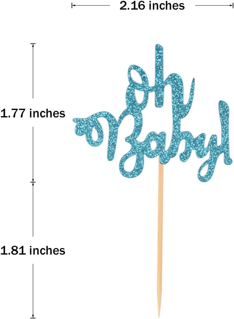 Donoter 48 Pcs Blue Glitter Oh Baby Cupcake Topper Picks for Baby Shower Party Cake Decorations