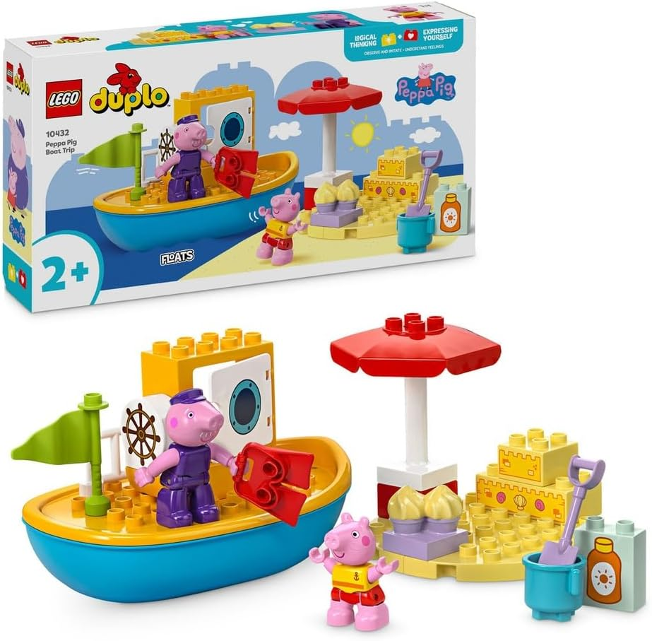 LEGO DUPLO Peppa Pig Boat Trip Toy, Early Development Toddler Toy for 2+ Year Old Boys & Girls, with Two Animal Figures, Spade, Bucket, Umbrella, Summer Activity Set, Treat Idea, Kids' Toys 10432
