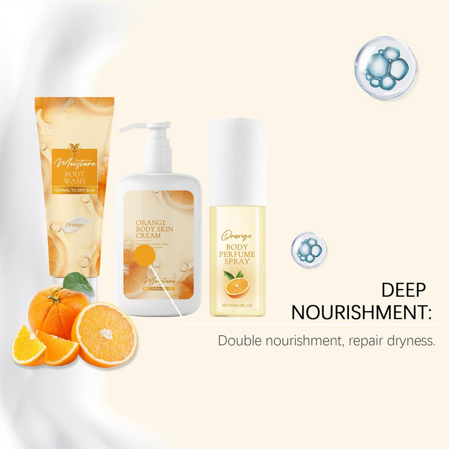 Moggemol Sweet Orange 3 Piece Body Care Collection Moisturizing Shower Wash Smoothing Body Cream Refreshing Fragrance Daily Use Orange One Size image number 2