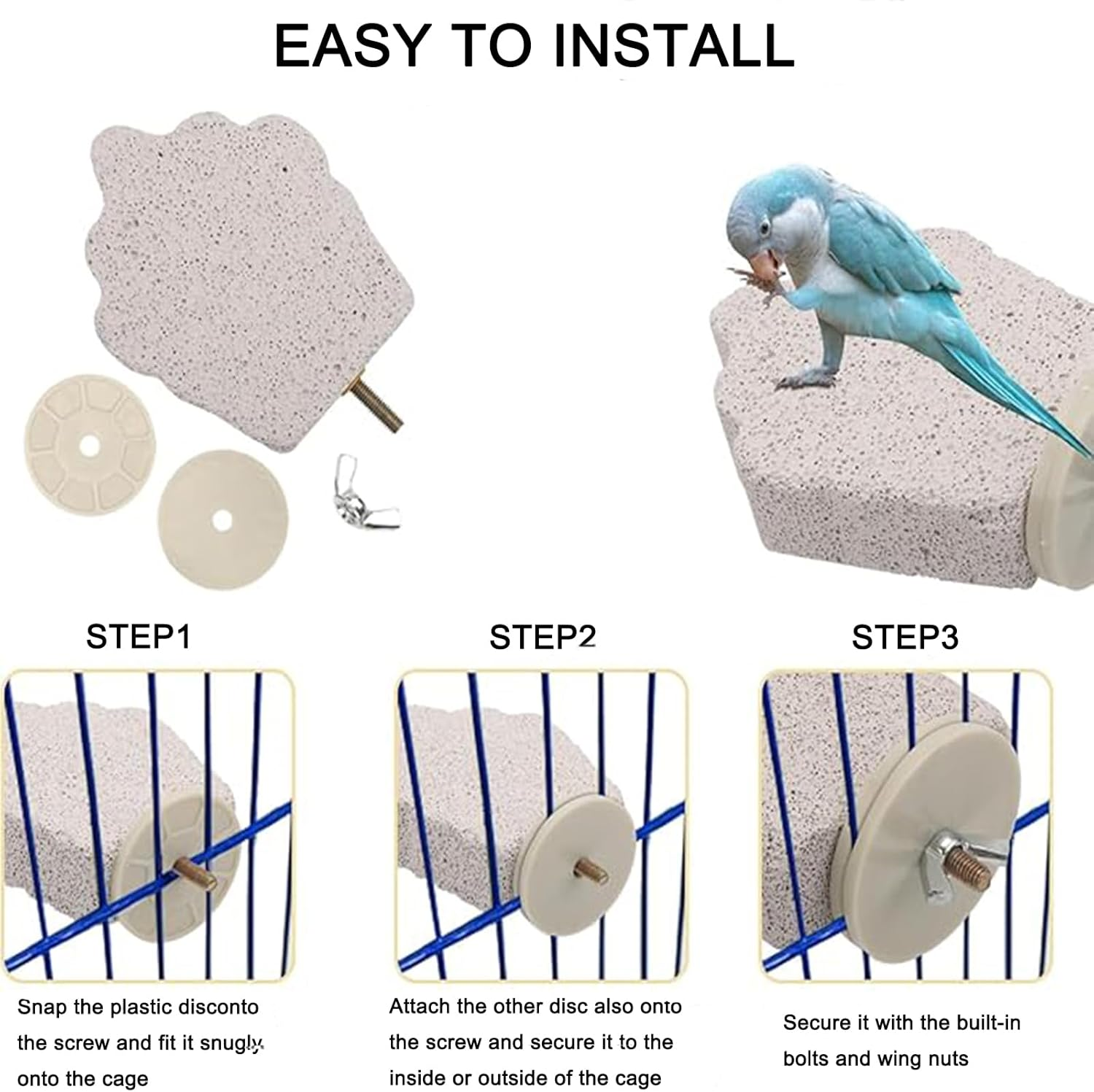 4Pcs Bird Perch Stands with Beak Grinder & Calcium Stone for Small Birds - Cockatiel, Lovebird, Conure (Gray, Grapes) image number 1