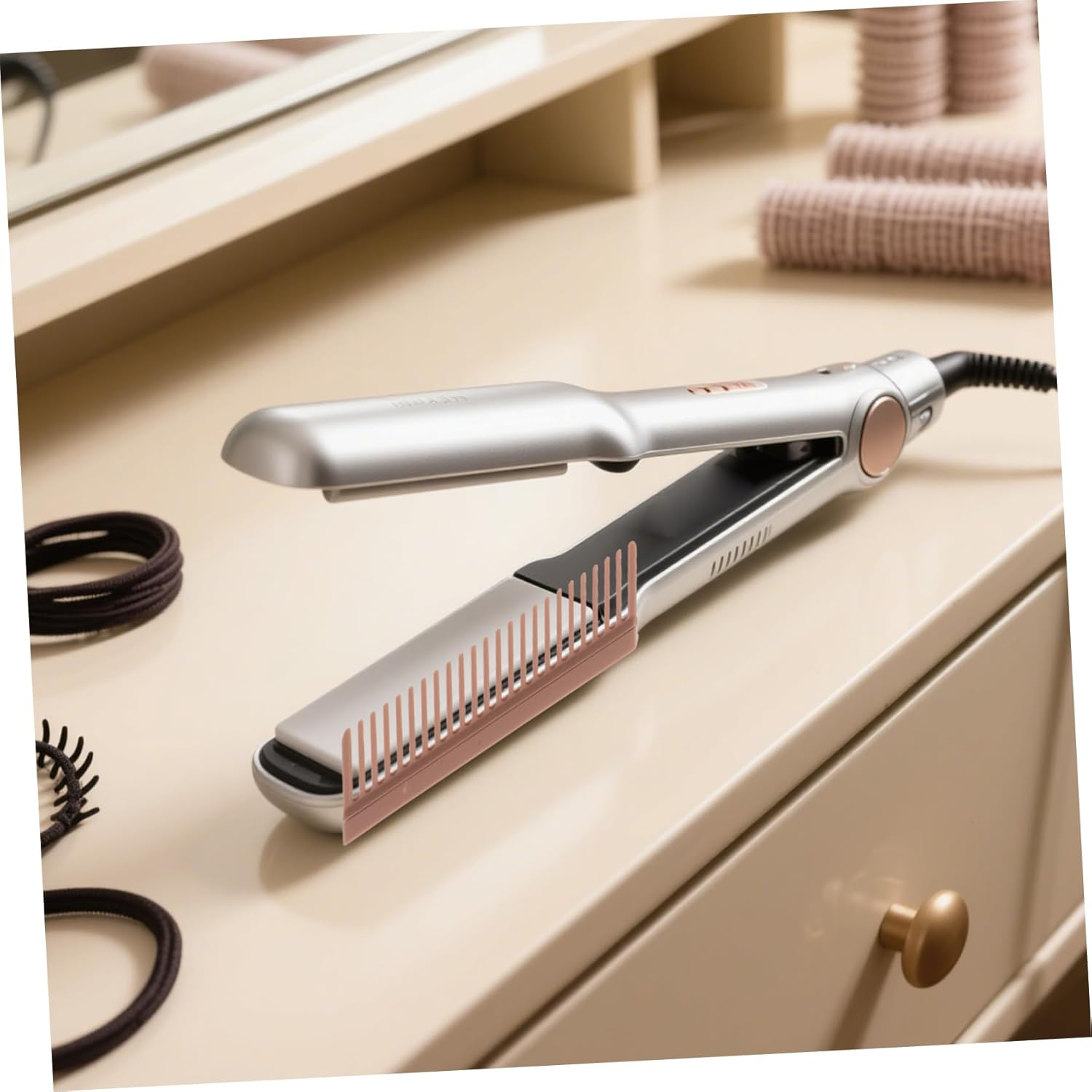 FRCOLOR 2Pcs Carbon Fiber Hot Comb Hair Straightener Attachment Removable Clip Styling Tool for Women and Men Heat Resistant Smoothing Accessory for Effortless Straightening and Texturing image number 2