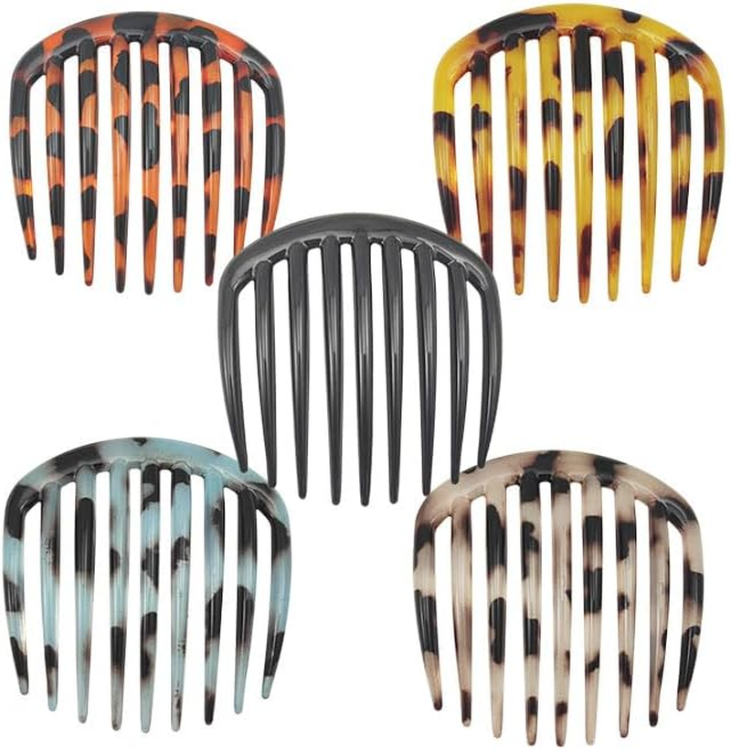 5 Pcs French Side Decorative Hair Combs, 9 Teeth Non Slip Plastic Hair Combs Set,Twist Comb Retro Celluloid, Styling Comb for Fine Hairs Accessories Women Girls Multicolour