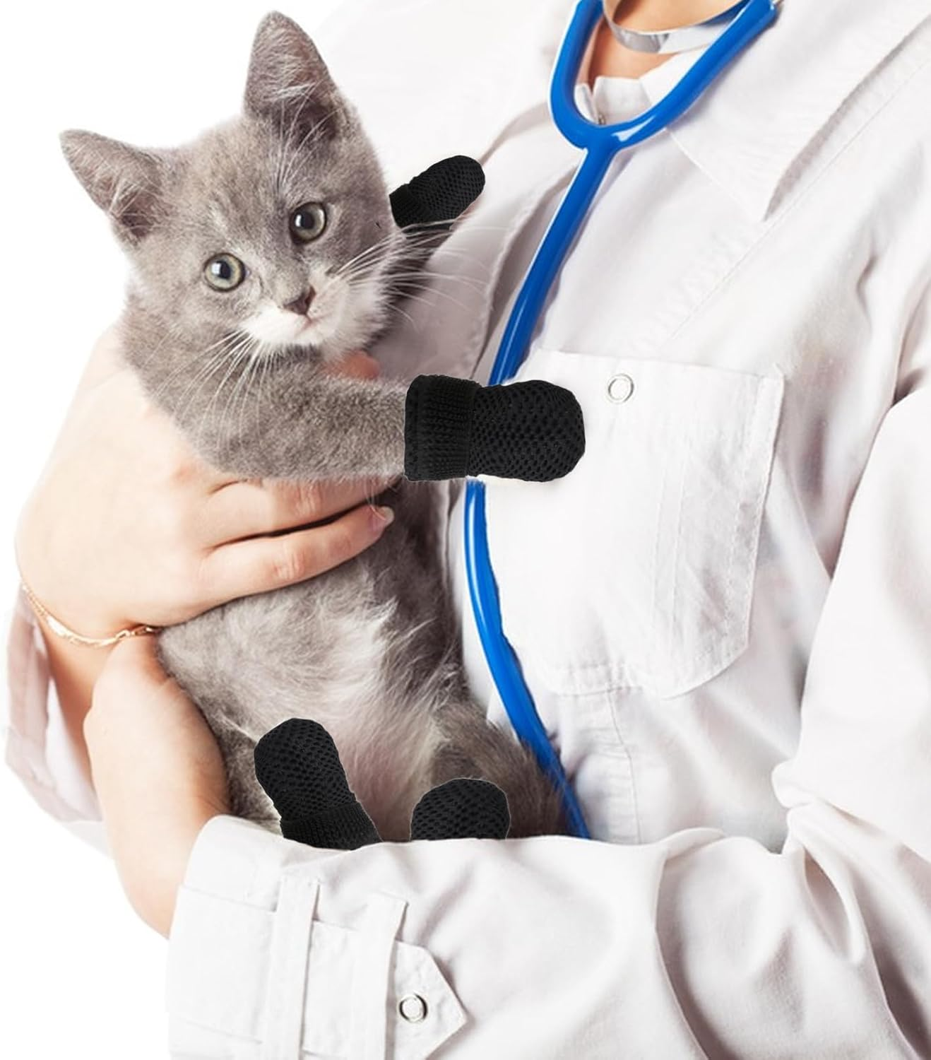 KALIONE Cat Boots - 4 Packs Claw Covers, Black anti Scratch Mittens, Breathable Mesh Foot Covers, Adjustable Claw Protectors for Indoor Cat Bathing & Nail Cutting image number 1