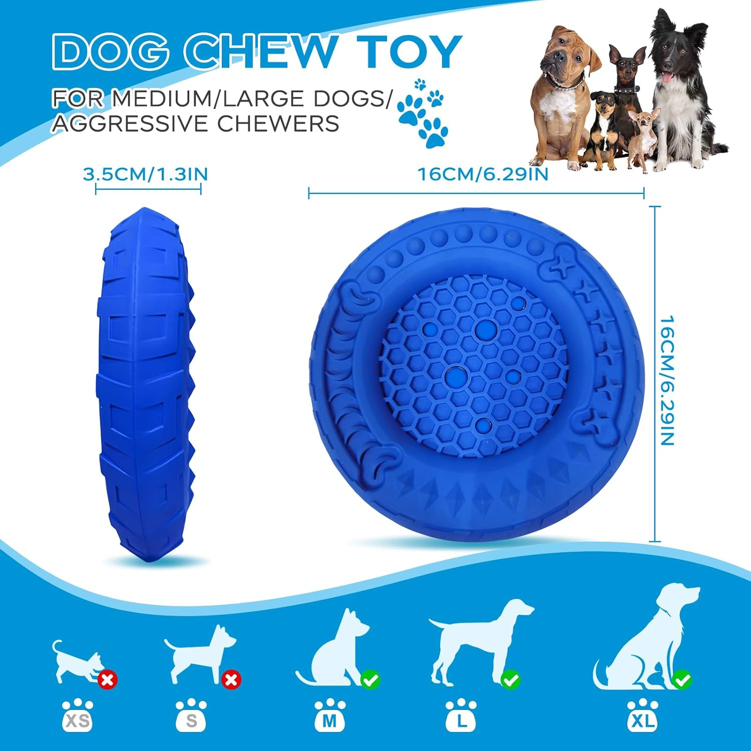 Indestructible Dog Toy, Unbreakable Chew Toy for Dogs, Bite Resistant Dog Toy for Aggressive Chewing, Multifunctional Natural Rubber Dog Toy for Medium Large Dogs (Blue) image number 6