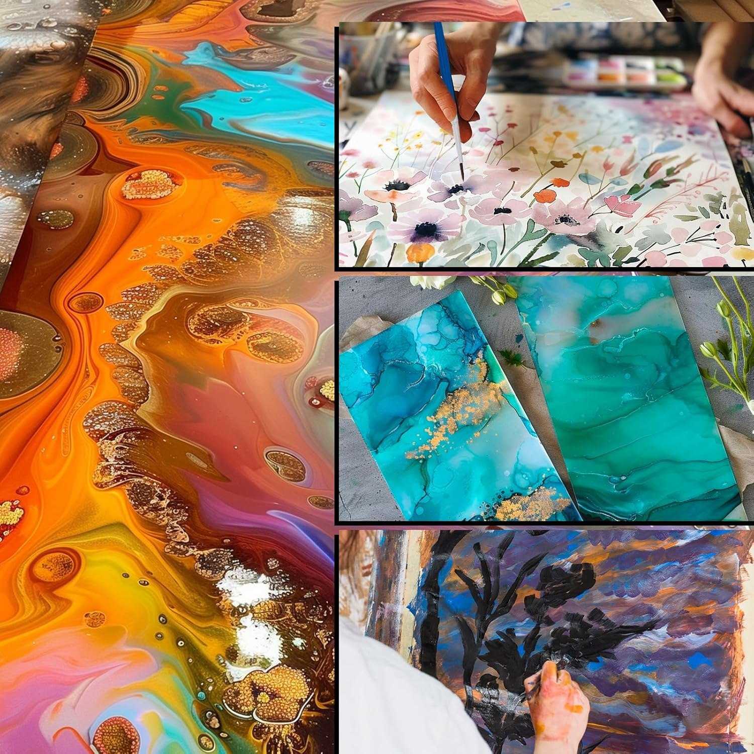 Roizefar Acrylic Paint Ink, 16 X 20Ml (0.68 Fl.Oz), Drawing Ink Set, Liquid Acrylic Paint with 2 Brushes and 1 Palette for Drawing, Ideal for Pouring Art, Mixed Media Projects image number 5