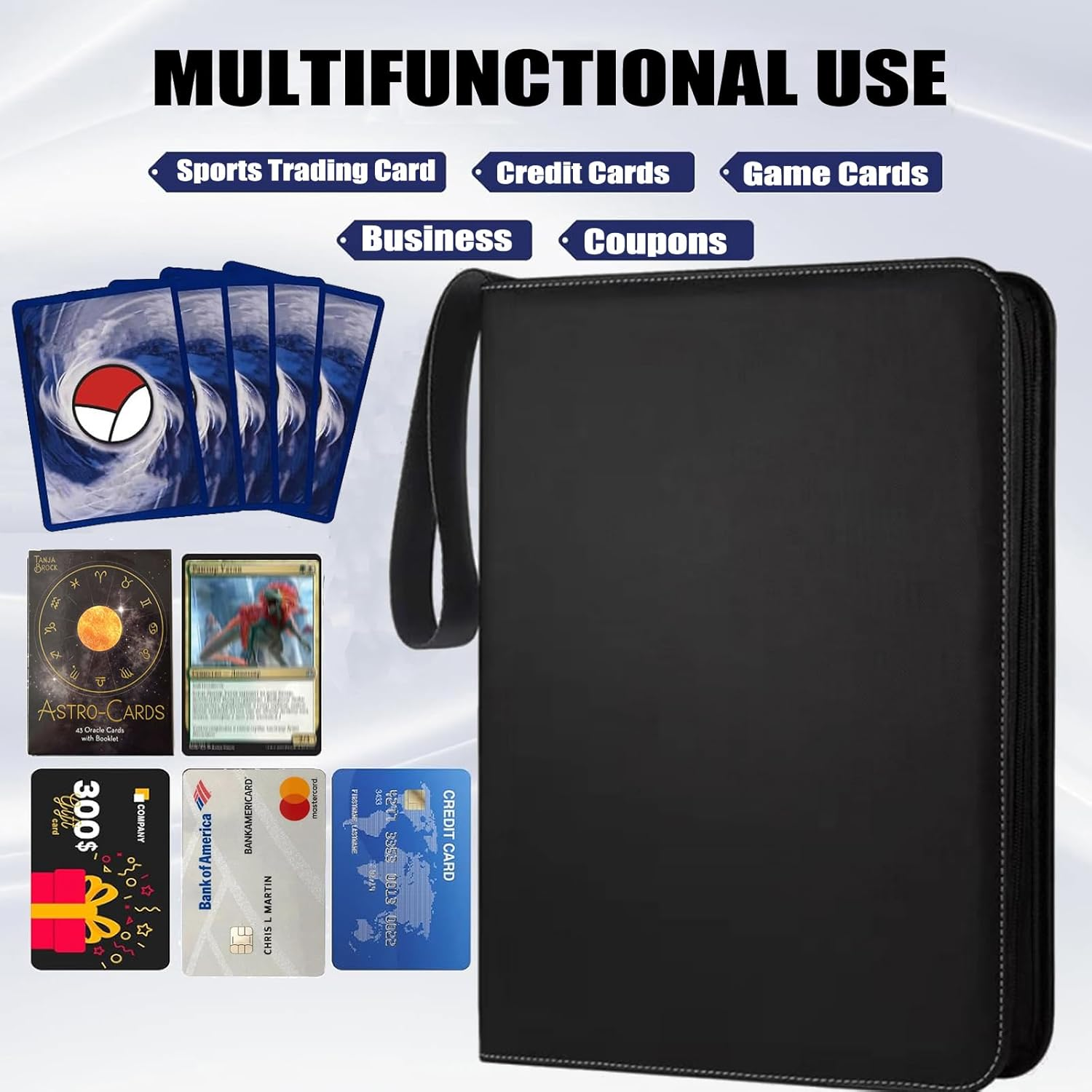 Card Binder with Zipper, Premium Trading Card Folder, 50 Detachable Sleeves for 900 Cards, Double Sided 9 Pocket Card Holder Carry Case Fit for TCG Yugioh Trading Cards, Toys for Girls and Boys image number 3