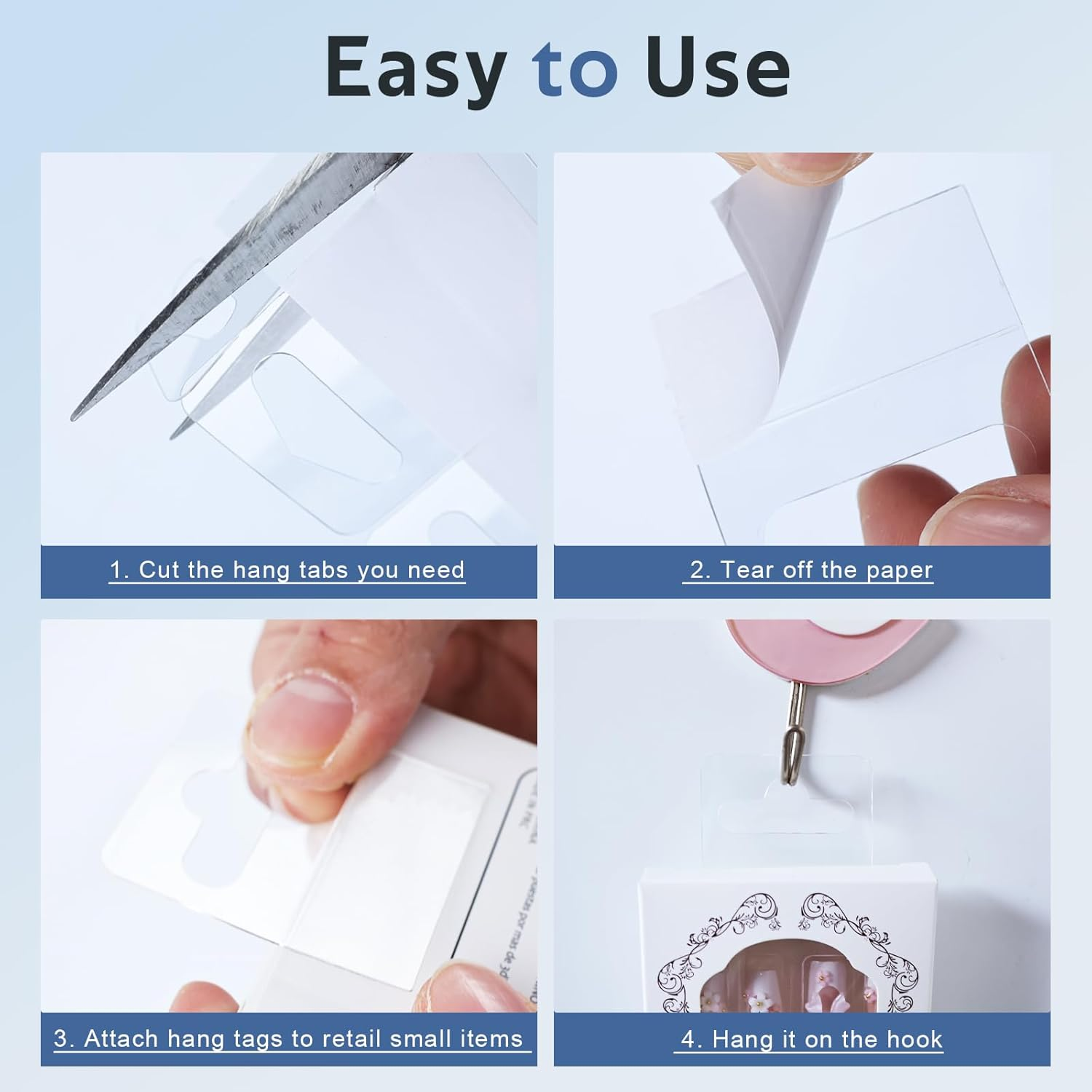 Yazikisa 200 Pcs round Hole Hang Tabs Tags Self Adhesive Hanging Tab Clear Plastic Sticky Tag Hooks Folding for Retail Sale Items Store Display Business 2.5 X 4Cm image number 1