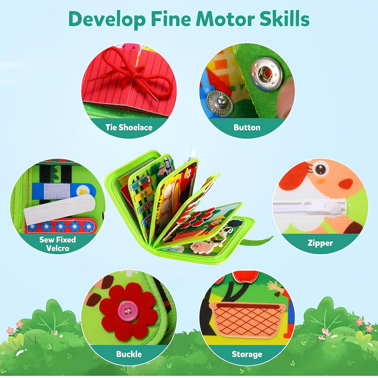 Febohao Busy Board for Toddlers 1-3 Activities Travel Toys for Plane Montessori Baby Busy Book with 8 Interactive Pages Learning Education Sensory Farm Animals Toys image number 4