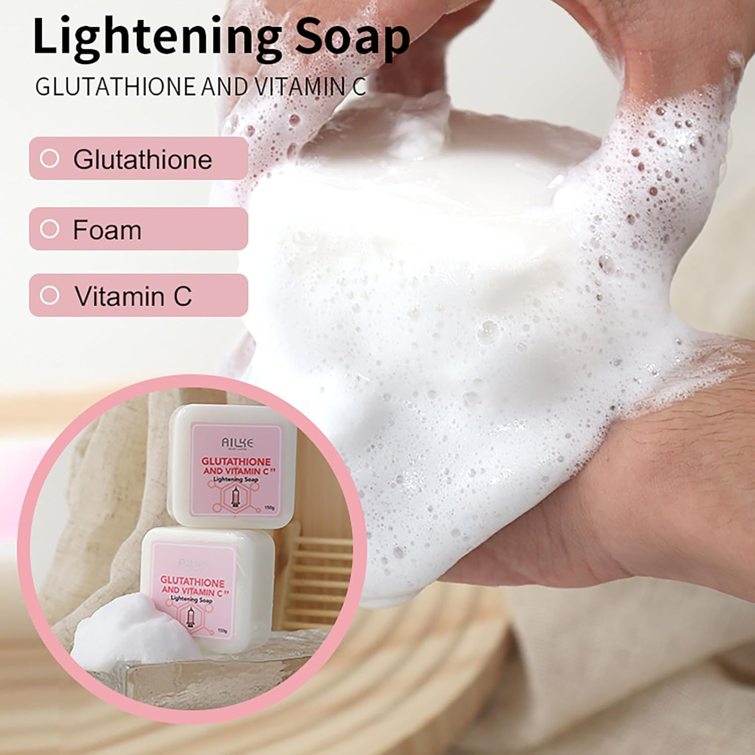 AILKE BOOST LUSTER, Smooth Skin, for Face and Body, with Glutathione, Vitamin C, Rich Bubbles, Handmade Goat'S Milk Bath Soap 150 G image number 2