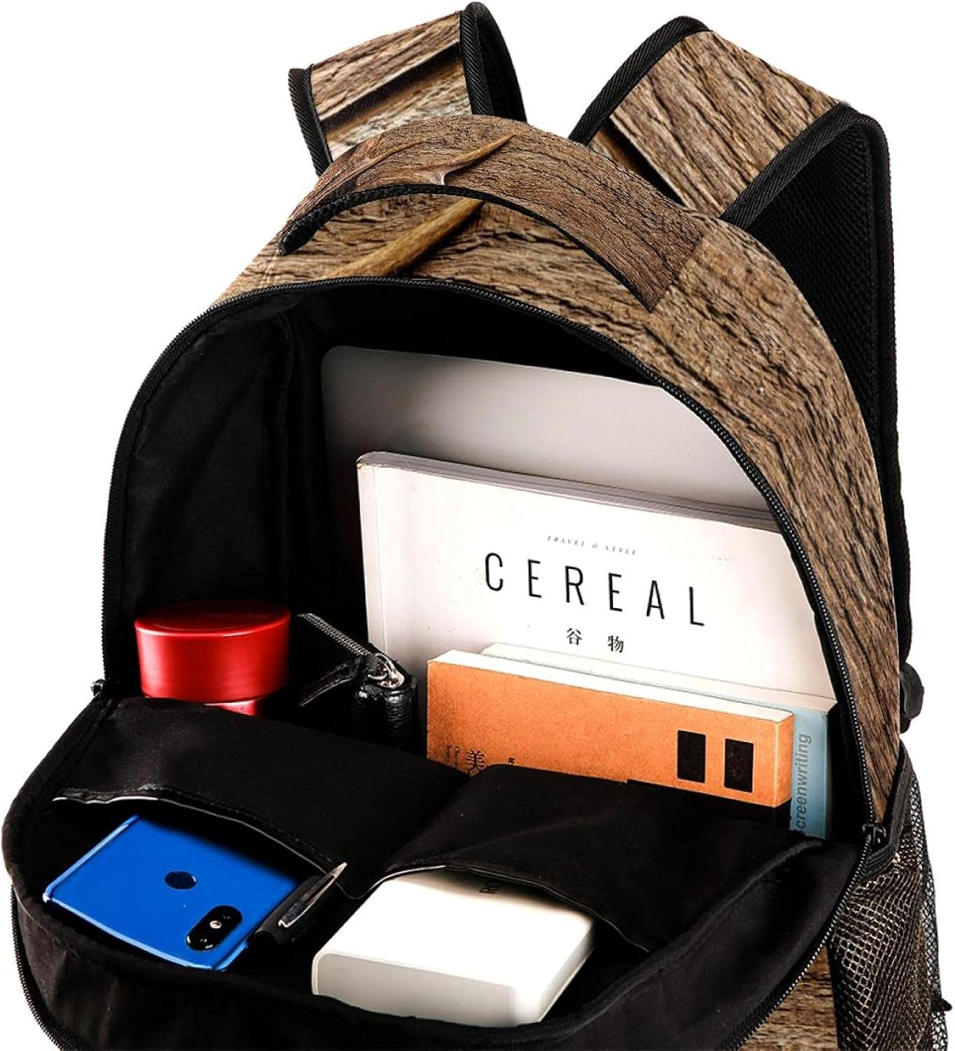 Deer Antlers against Rustic Wooden Background Backpack Students Shoulder Bags Travel Bag College School Tote Backpacks image number 1