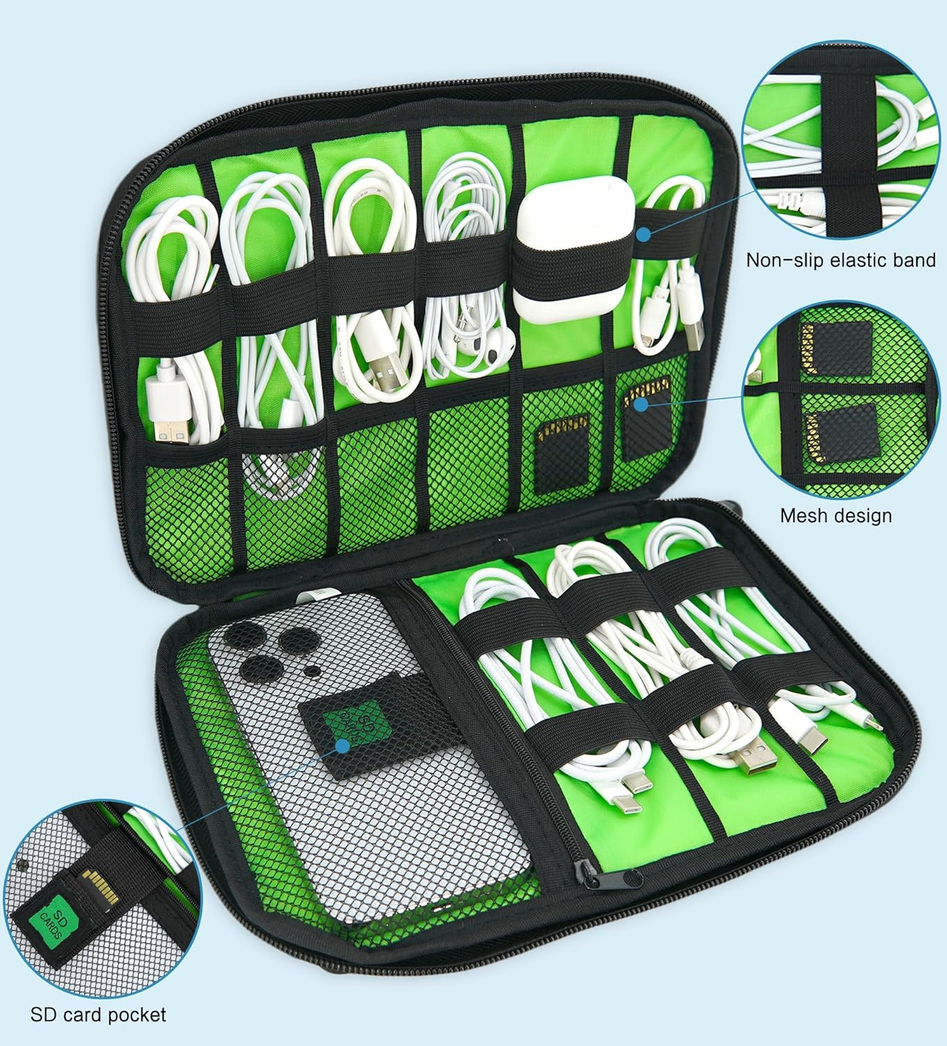 YOKONICO Electronics Organizer Bag, Cord Organizer Travel, Portable Tech Bag, Travel Cable Case, Travel Essentials for Cord/Charger/Tech Storage/Power Bank/Earphone/Usb/Sd/Electronic Accessories image number 2