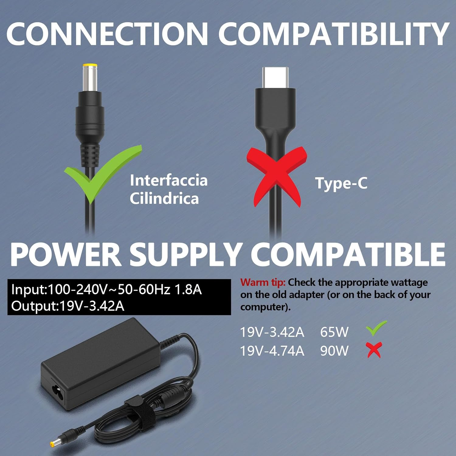 65W 45W Laptop Charger Adapter Compatible with Acer Aspire 3 5 E1 E5 E15 ES1 V3 V5 V7 R3 R7 S3 M3 M5 E5 575 5253 5336 5349 5534 5552 5560 5733 5742 5750 6423 7560 N19C3 N16Q2 N17Q4 Power Cord C0028 image number 2