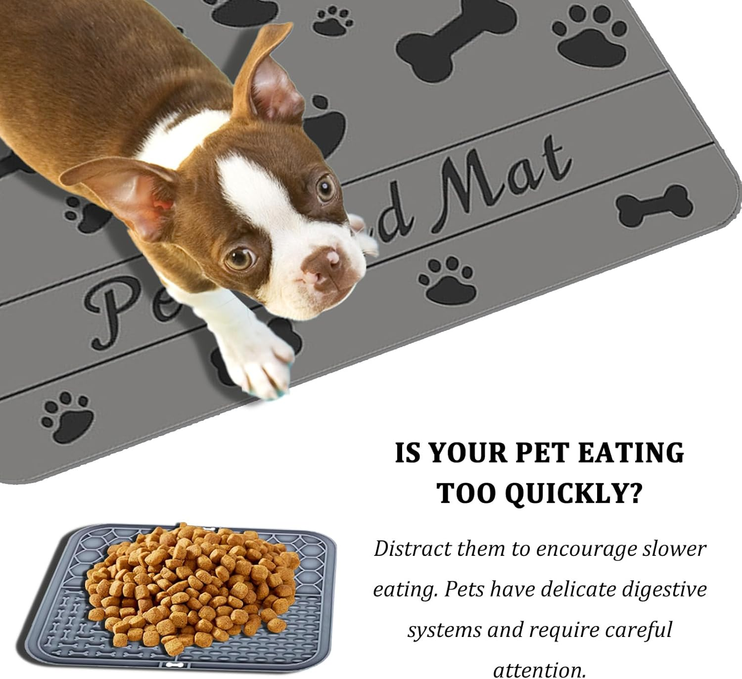 KASESSS Feeding Mat for Dogs, Cats, 30 X 50 Cm and Licking Mat Set, Absorbent Feeding Bowl Mat, Non-Slip Bowl Mat, Dogs, Cats, Quick-Drying Mat, Dog Bowl, Grey, Dog Accessories image number 1