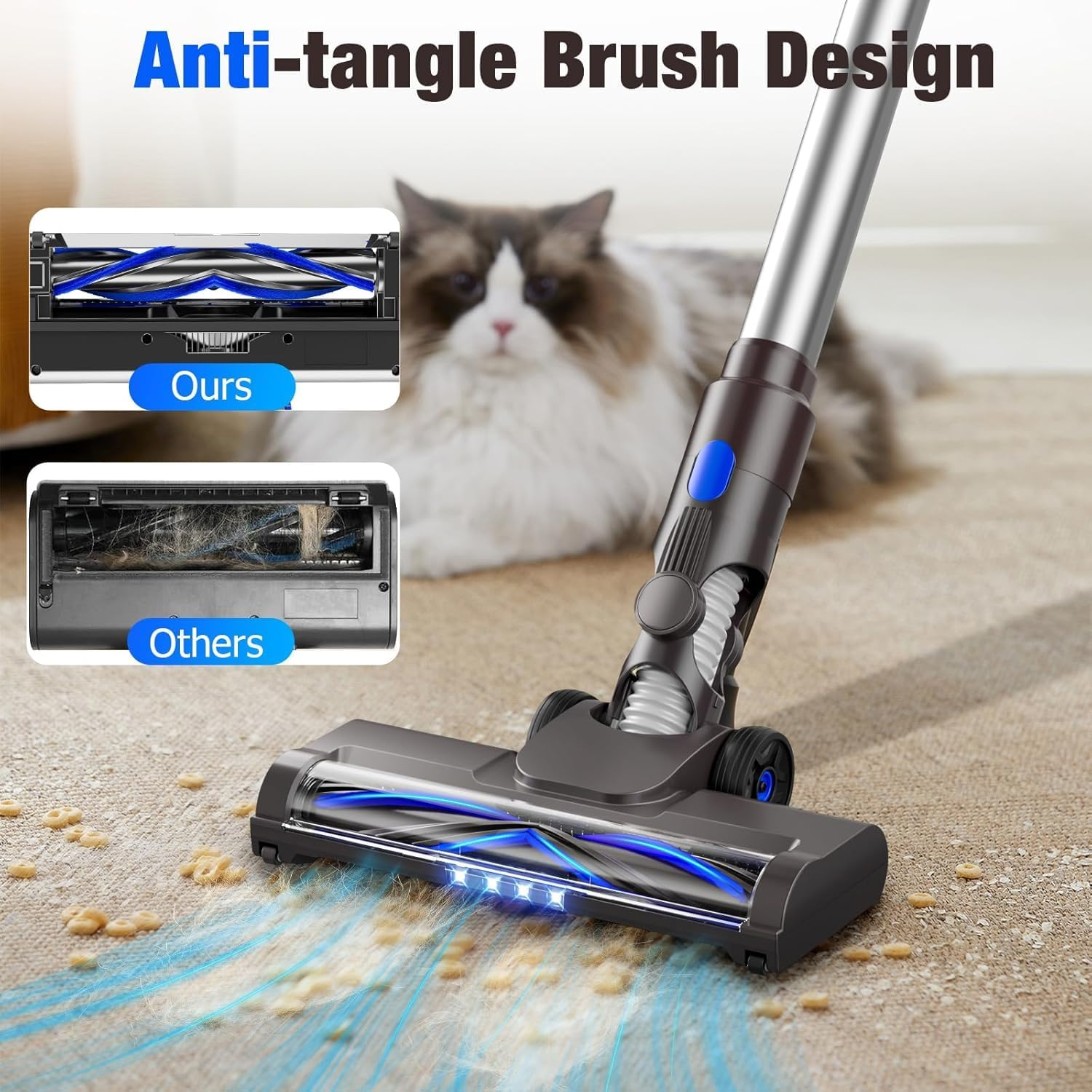 Cordless Vacuum Cleaner, Power Suction Stick Vacuum Cleaners 8-In-1 Lightweight Self-Standing, 500W/40KPA 35 Mins Runtime for Home Hard Floor Low-Pile Carpet Pet Hair (Blue) image number 1
