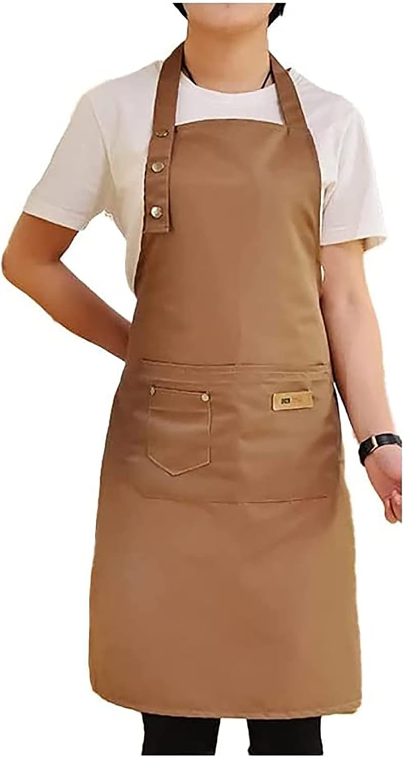 Apron for Men Women with Adjustable Straps and Large Pockets, Canvas Cotton Cooking Kitchen Chef Bib Aprons for Painting Pottery Ceramics Waterproof and Washable