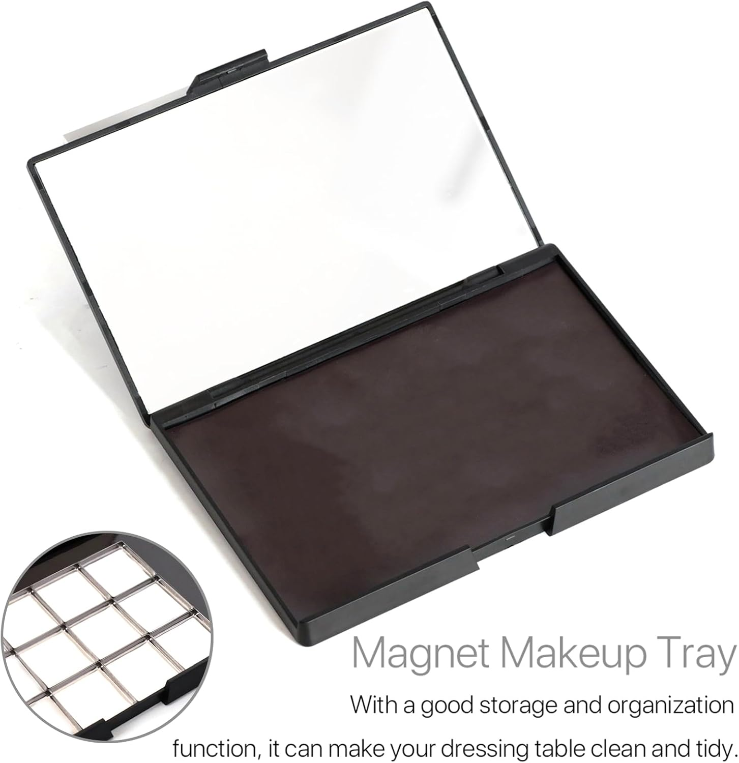 Wowled DIY Magnetic Palette with Mirror, for Eyeshadow Lipstick Powder Highlighter Storage, with 12 Pieces of round Metal Pans (Black - with Mirror, 15X10Cm - with 15Pcs Square Pans) image number 2