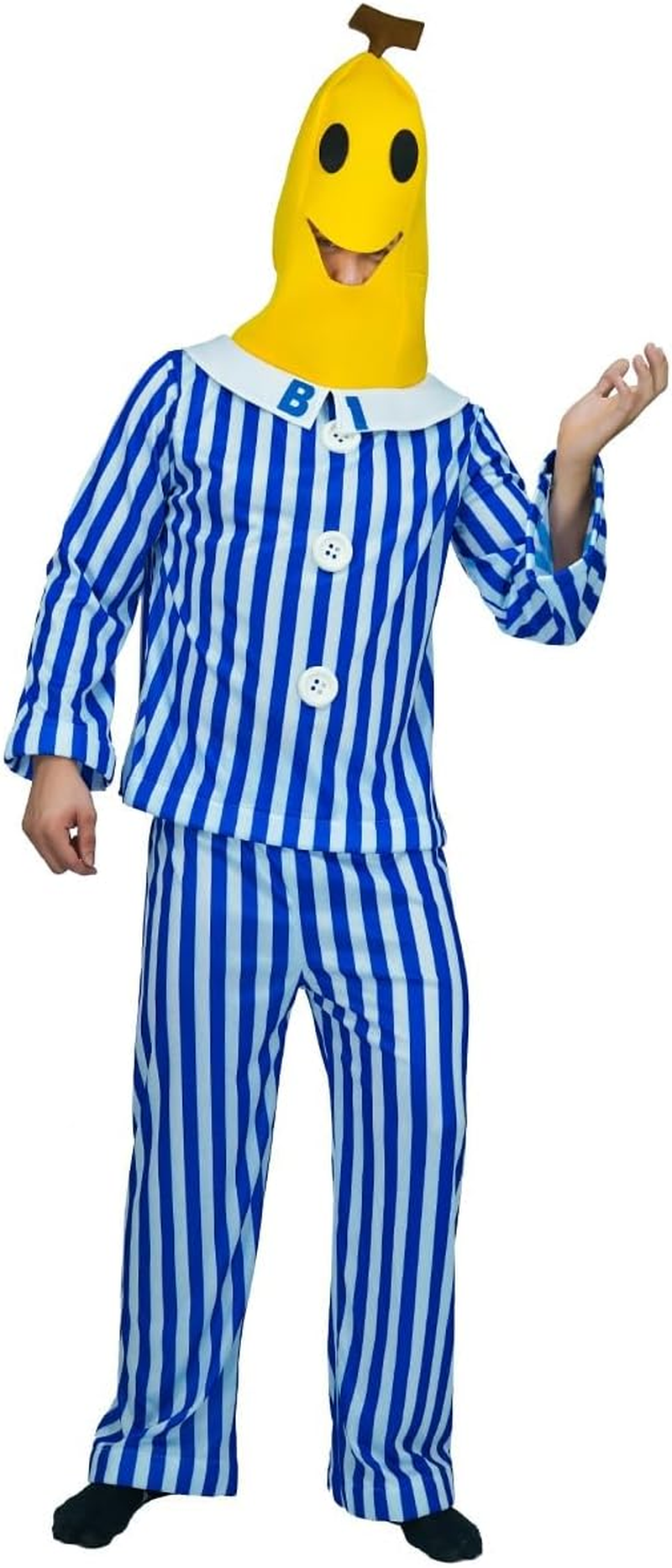 Holiday Adult Blue Striped Pyjamas with Bananas Head B1 or B2 Role to Play Costume image number 3