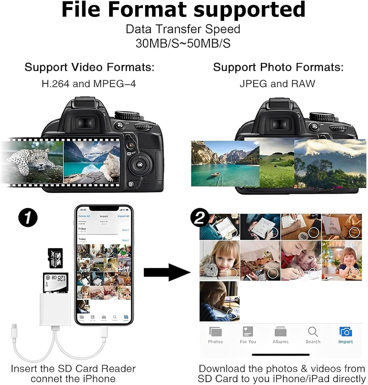 SD/TF Card Reader，For Iphone Ipad Camera Type-C & Lightning to SD/TF Dual Card Slot Reader，2 in 1 Micro SD/TF Memory Card Adapter image number 6