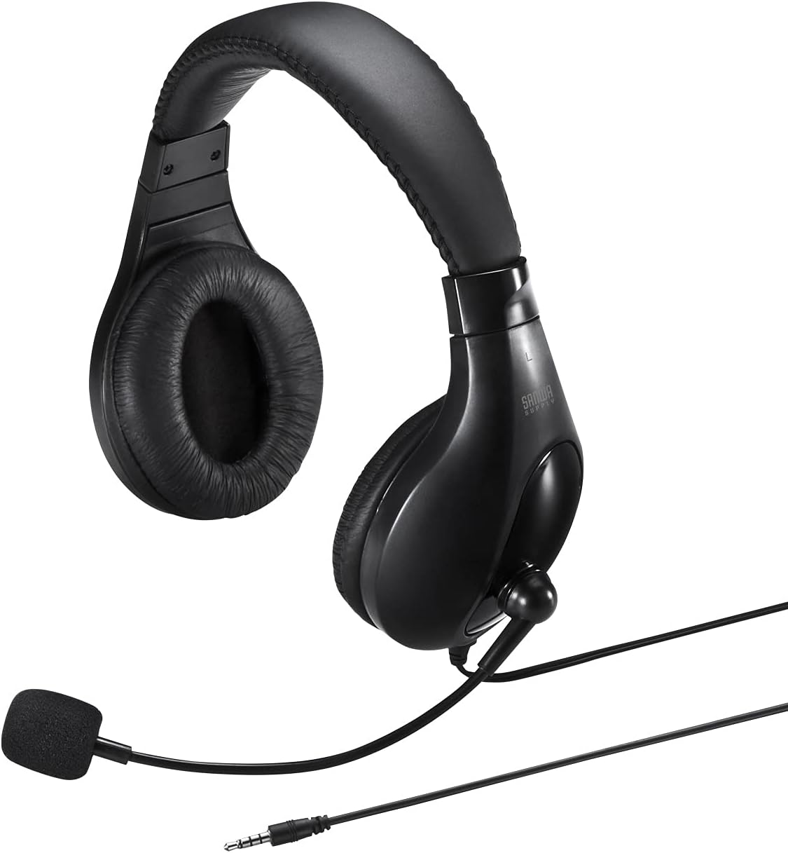 Sanwa Supply MM-HS401BK Headset 3.5Mm Mini Plug (4 Poles), Binaural Type, Large, Black image number 1