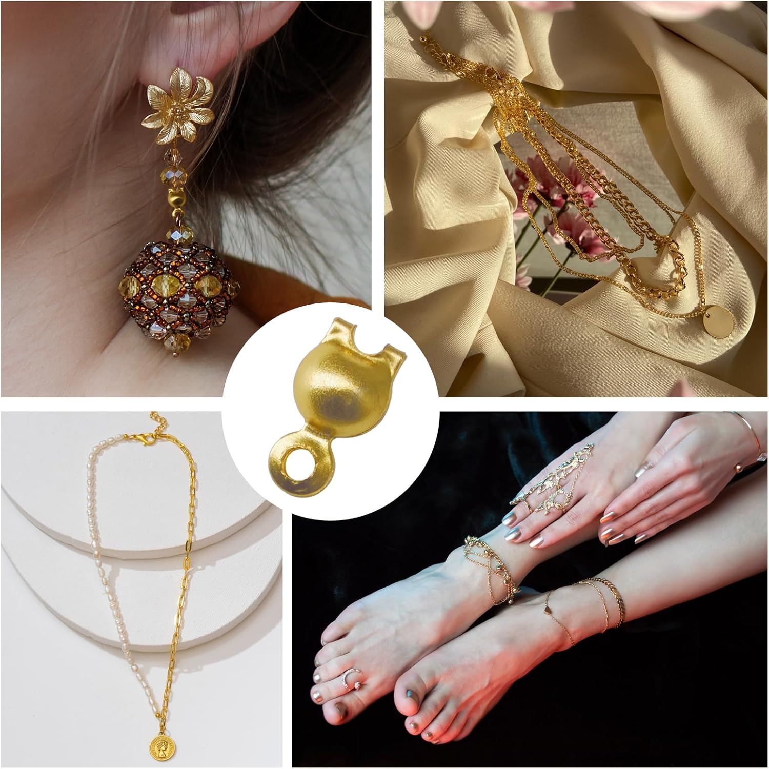 1200Pcs Clamshell Crimp Beads Tips Knot Covers Set Fold-Over Beads Caps for Jewelry, Necklace, Bracelet, Earrings, DIY Crafts Making, Connect Hook and Strings, 6 Colors image number 2