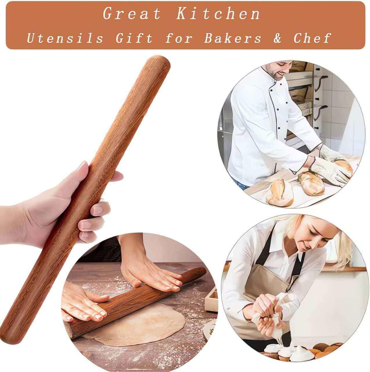 NASNAIOLL Rolling Pin and Pastry Baking Mat Set,Wood Rolling Pin for Baking,Silicone Baking Mat,Non-Stick French Rolling Pin and Dough Rolling Mat Ideal for Bread,Cookie,Tortillas,Pasta,Pizza (Black)&hellip; image number 6