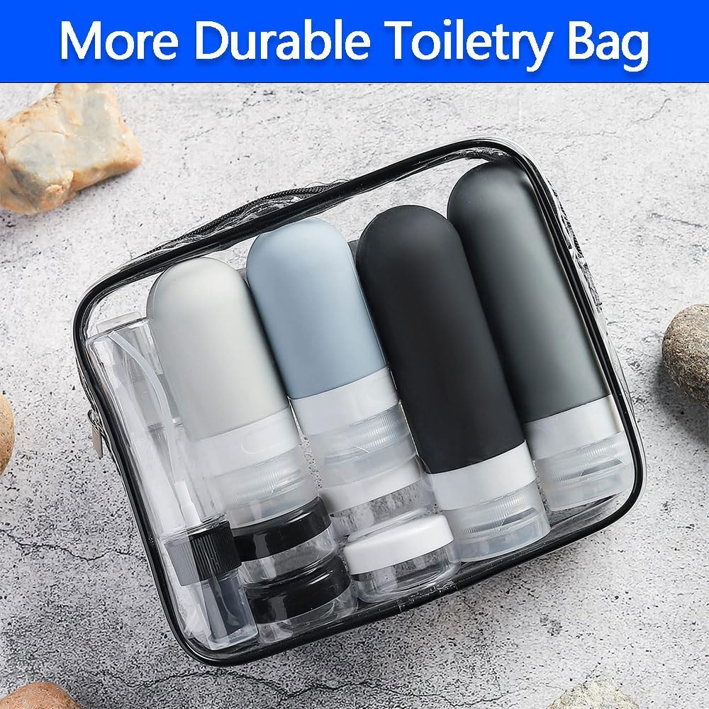 Travel Bottles Set for Toiletries - 17 Pcs Leak Proof Silicone Squeezable Containers for Shampoo, Conditioner, Lotion, Body Wash - Refillable Travel Size Accessories (Transparent Pack) image number 3