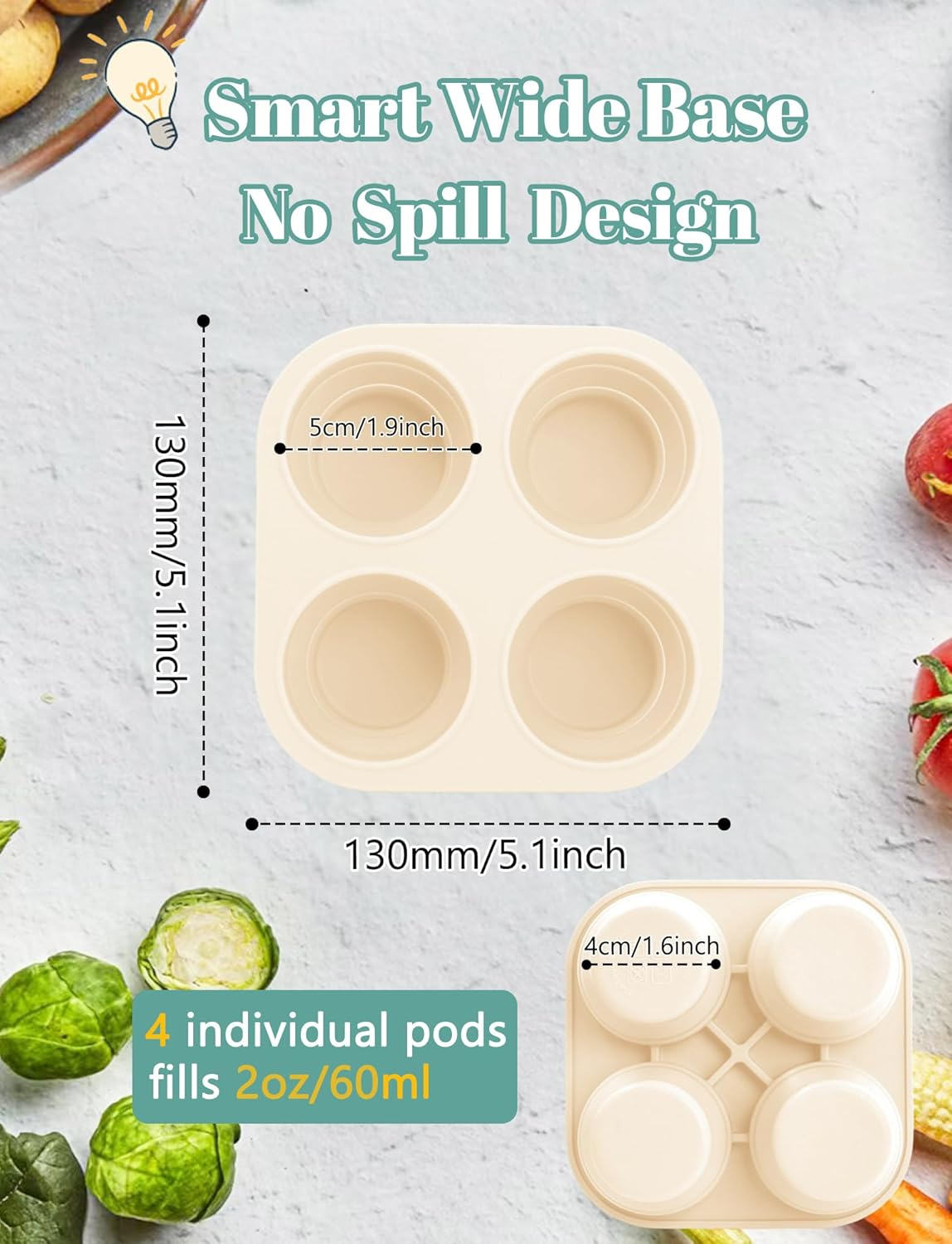 Stackable Baby Food Storage Containers with Lid Perfect Silicone Baby Food Freezer Tray Baby Breastmilk Popsicle Molds for Teething DIY Homemade Baby Food, Vegetable & Fruit Purees White image number 1