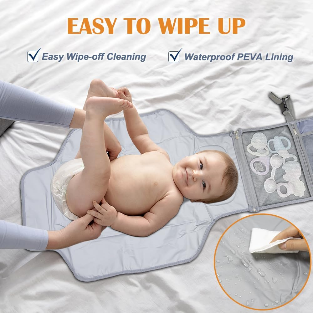 TINY SPARK Portable Diaper Changing Pad, Portable Changing Mat Baby Changing Pad with 4 Pockets Waterproof Travel Changing Kit for Home Uasge and Travel