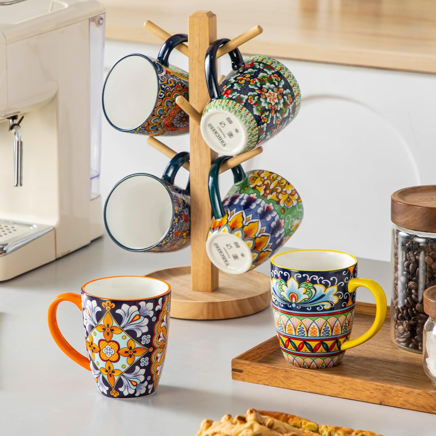 Vancasso 12 Oz Coffee Mugs Set of 6, Ceramic Mug with Handle, Boho Coffee Cups for Latte, Cappuccino & Hot Chocolate, Dishwasher & Microwave Safe Gift Set, Series SIMI image number 1