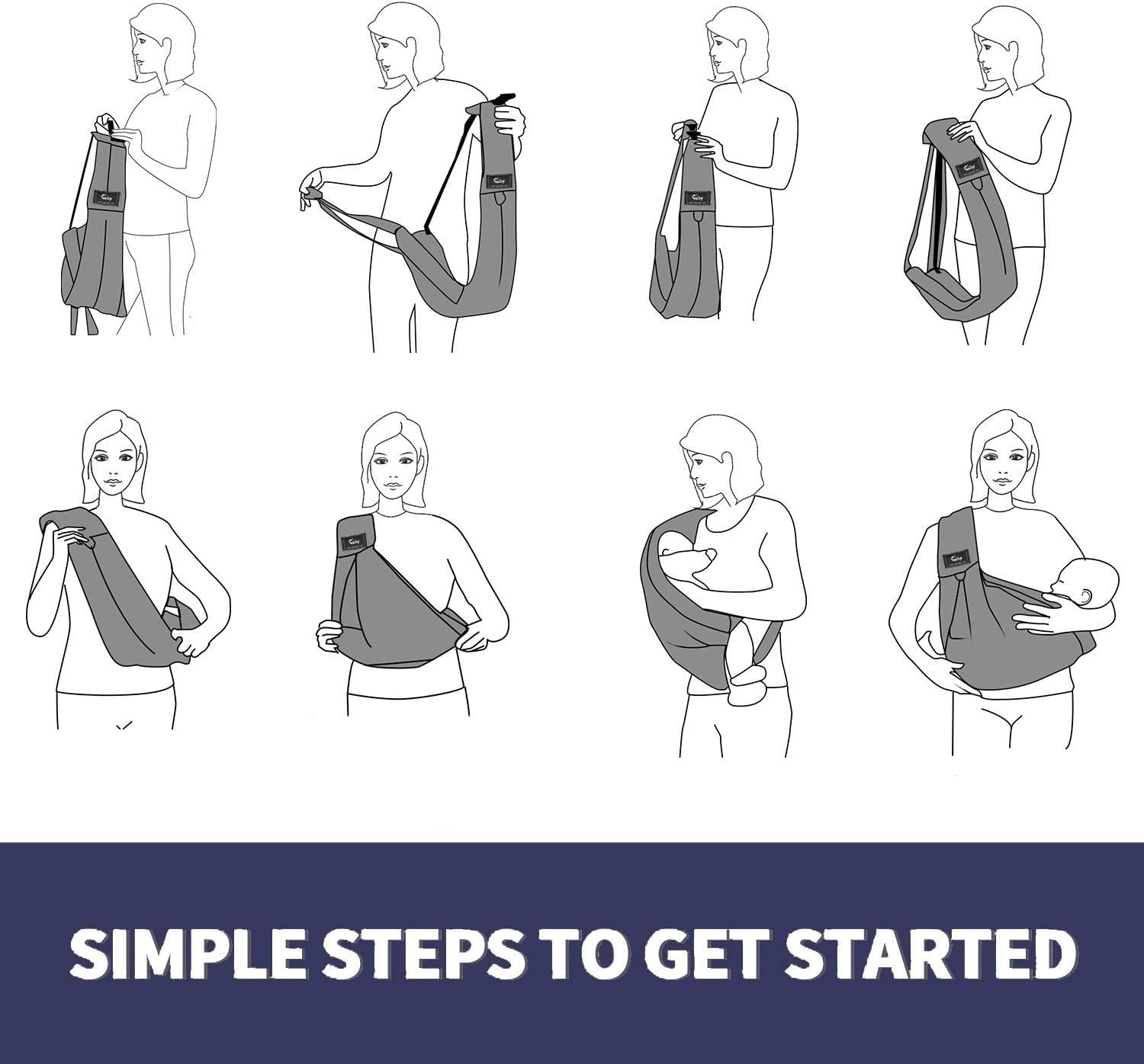 CUBY Baby Carrier Sling, Baby Essentials for Newborn Natural Cotton Adjustable Baby Carriers Soft Comfortable Easy Wearing Nursing for Infant Toddler Wrap Sling for Newborn(Blue Cotton) image number 5