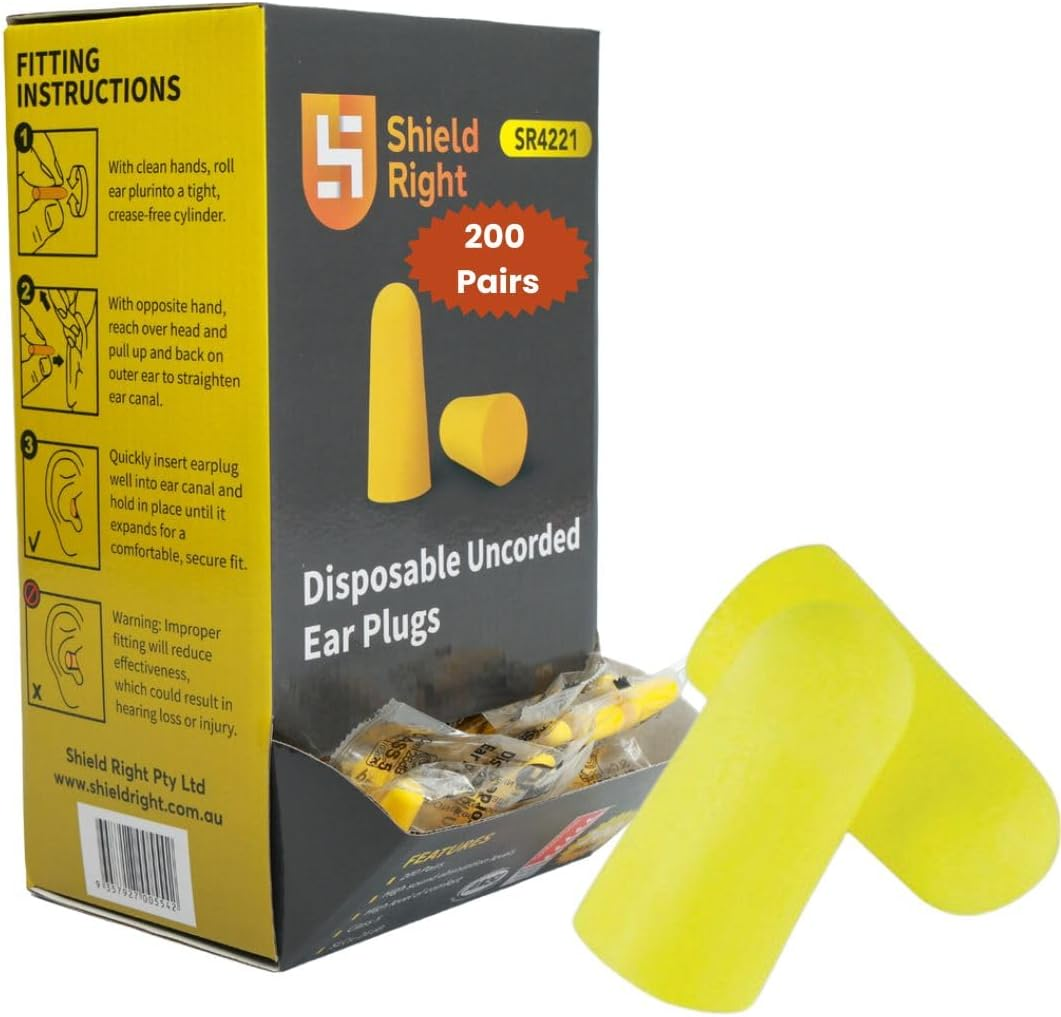 Shield Right 200 Pairs Ear Plugs, Uncorded, Individually Packaged, for Sleeping Hearing Protection Travel, Study, Concentration, Construction Site (Orange, One Size)