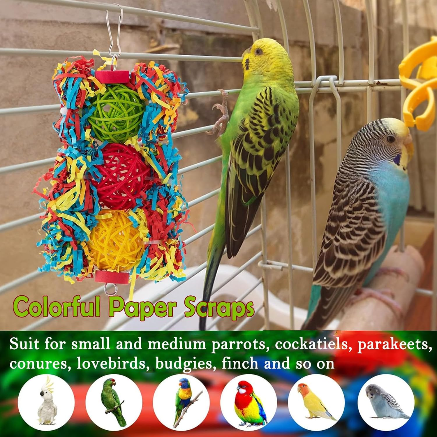 Wakouter Bird Toys, 6 Pcs Parrot Toys, Bird Swing Hanging Standing Chewing with Colorful Shredding Foraging, Climbing Ladder Bird Cage, for Lovebird, Conure, Cockatiel, Finches, Parakeets, Macaws image number 4