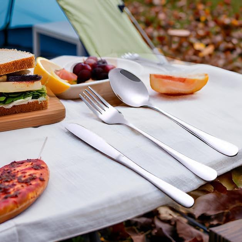 Tongke Portable Stainless Steel Cutlery Set with Storage Case - Durable Travel Utensils for Hiking, Office, Picnic (Knife, Spoon, Fork) - Dishwasher Safe & Compact Outdoor Eating Kit (Black) - Black image number 4