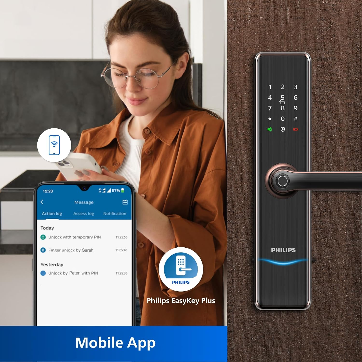 Philips Easykey 7300-5HB Smart Door Lock - Fingerprint and Keyless Entry, Home Improvement, Safety Lock - Copper - Black image number 6