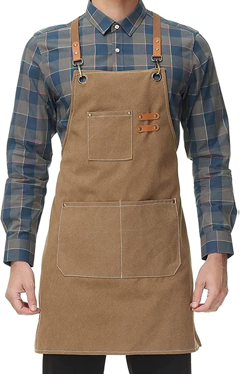 Kitchen Thicken Canvas Apron for Woman Men Waterproof Stain-Resistant with Pockets Cooking Apron Woodworking Painting Work Apron,Apron Overalls Coffee Shop Staff Dress up Hair Salon