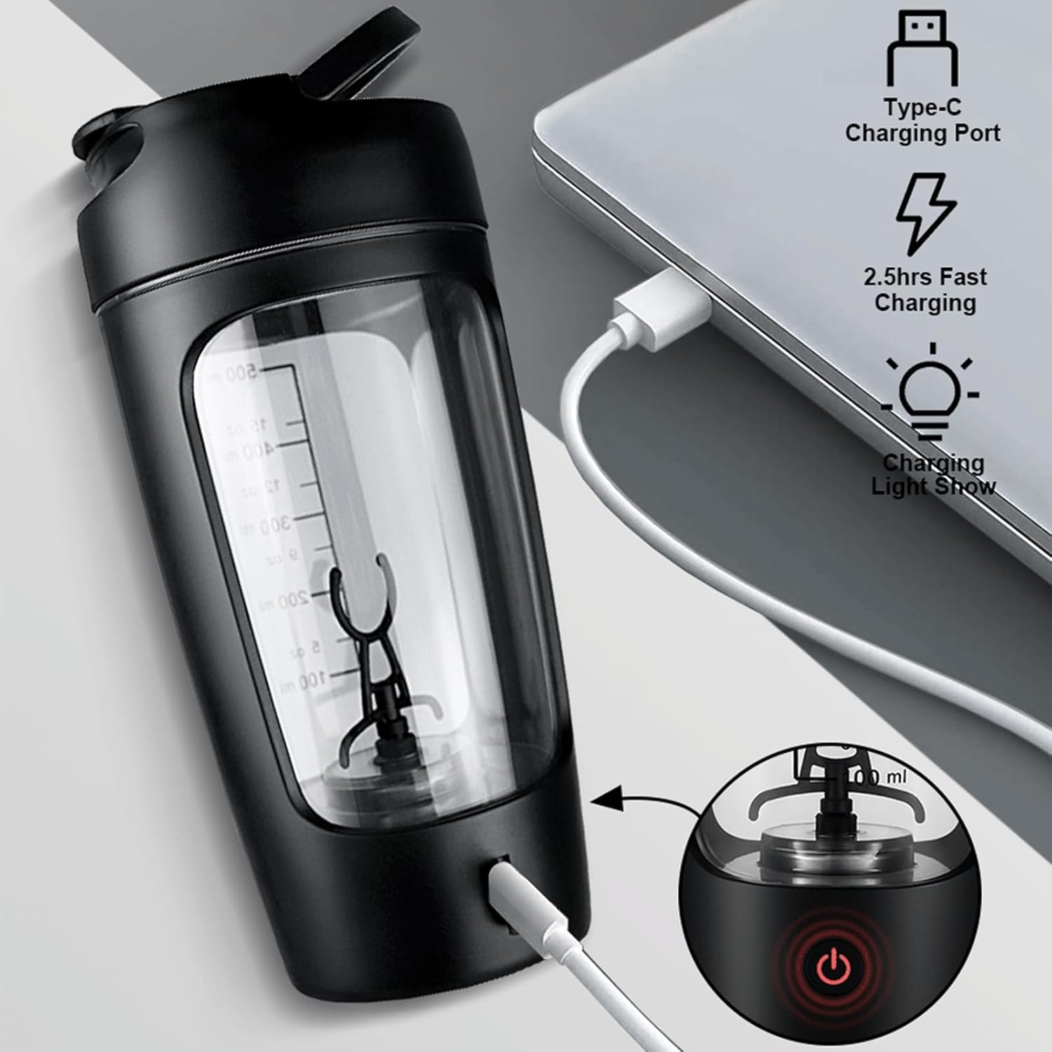 Electric Protein Shaker Bottle Storage Box，650Ml Mixer Bottle, Made with Tritan - BPA Free, Rechargeable Shaker Cups for Protein Shakes (Blue) image number 1