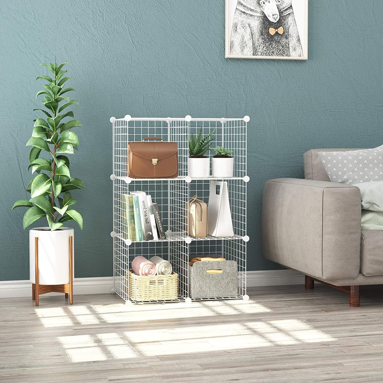 C&AHOME Wire Cube Storage, 6 - Cube Organizer Metal C Grids, Modular Shelves Units, Storage Bins Shelving, Closet Organizer, Ideal for Home, Office, Living Room, 36.6&rdquo;L X 12.4&rdquo;W X 36.6&rdquo;H White image number 4