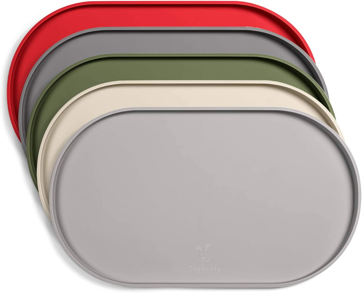 Dogbuddy Dog Food Mat, Small (19X11), Large (24X14), Nonslip Pet Food Mat, Silicone Dog Bowl Mat, Washable Dog Mat for Food and Water, Waterproof Dog Food Mats for Floors (Small, White Sand)