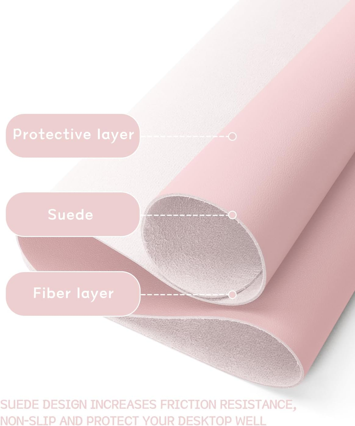 Non-Slip Desk Pad,Mouse Pad,Waterproof PVC Leather Desk Table Protector,Ultra Thin Large Desk Blotter, Easy Clean Laptop Desk Writing Mat for Office Work/Home/Decor(Pink, 31.5" X 15.7") image number 2