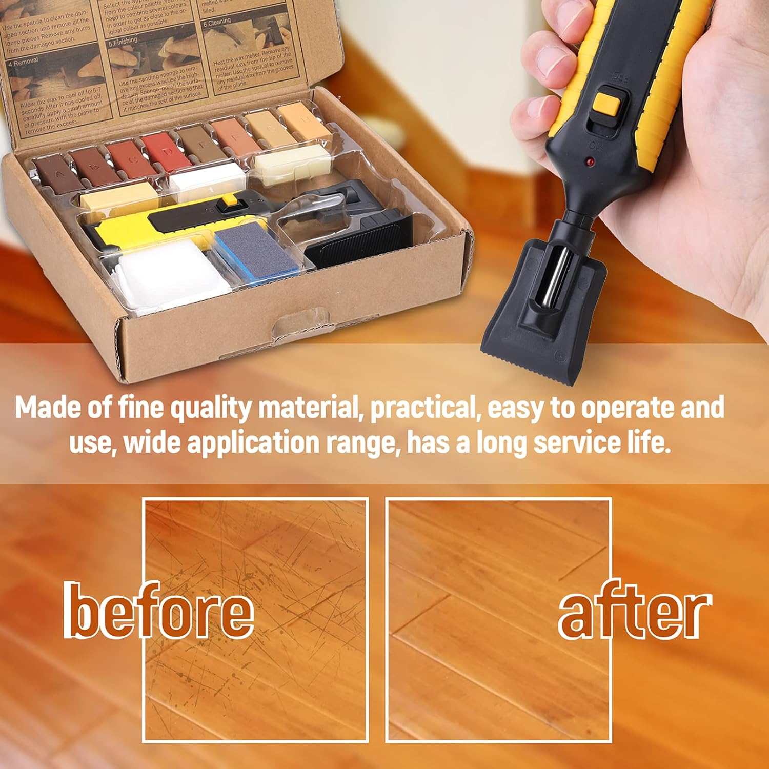 Laminate Floor Repair Kit, Wood Board Scratch Repair Tool with 11 Wax Blocks, for Home Repair image number 1