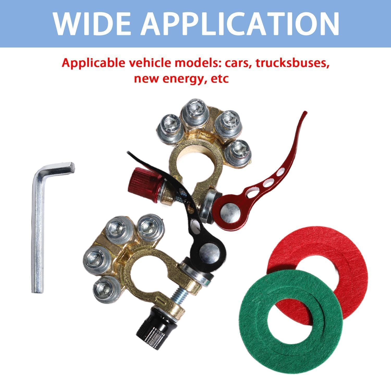 Car Battery Terminal Connectors Quick Release Clamp 4 Way Positive Negative anti Corrosion Washer Hex Wrench for SAE/JIS Type a Posts image number 2