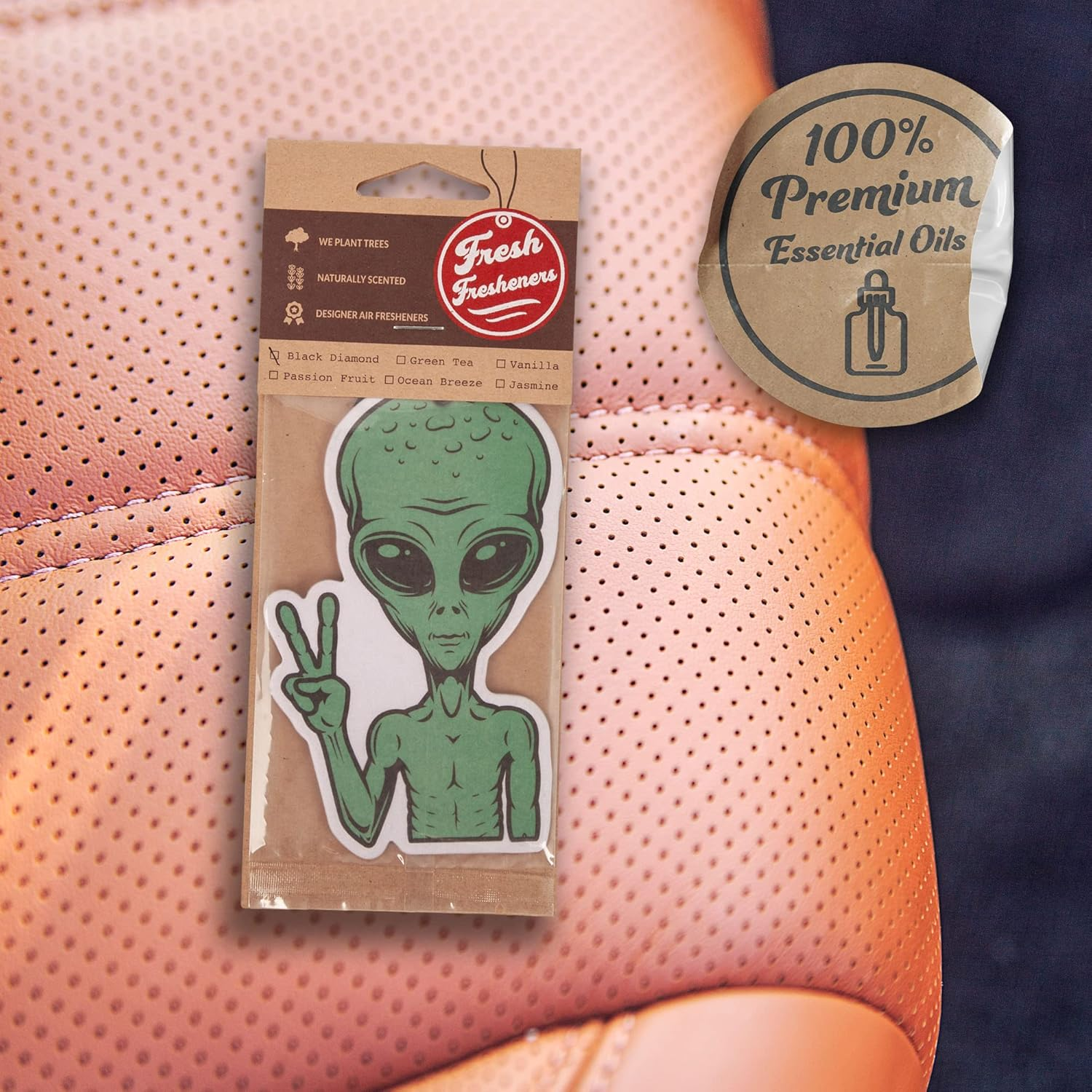 Peace Sign Alien Car Air Freshener 3 Pack Scented with Essential Oils (3) image number 2