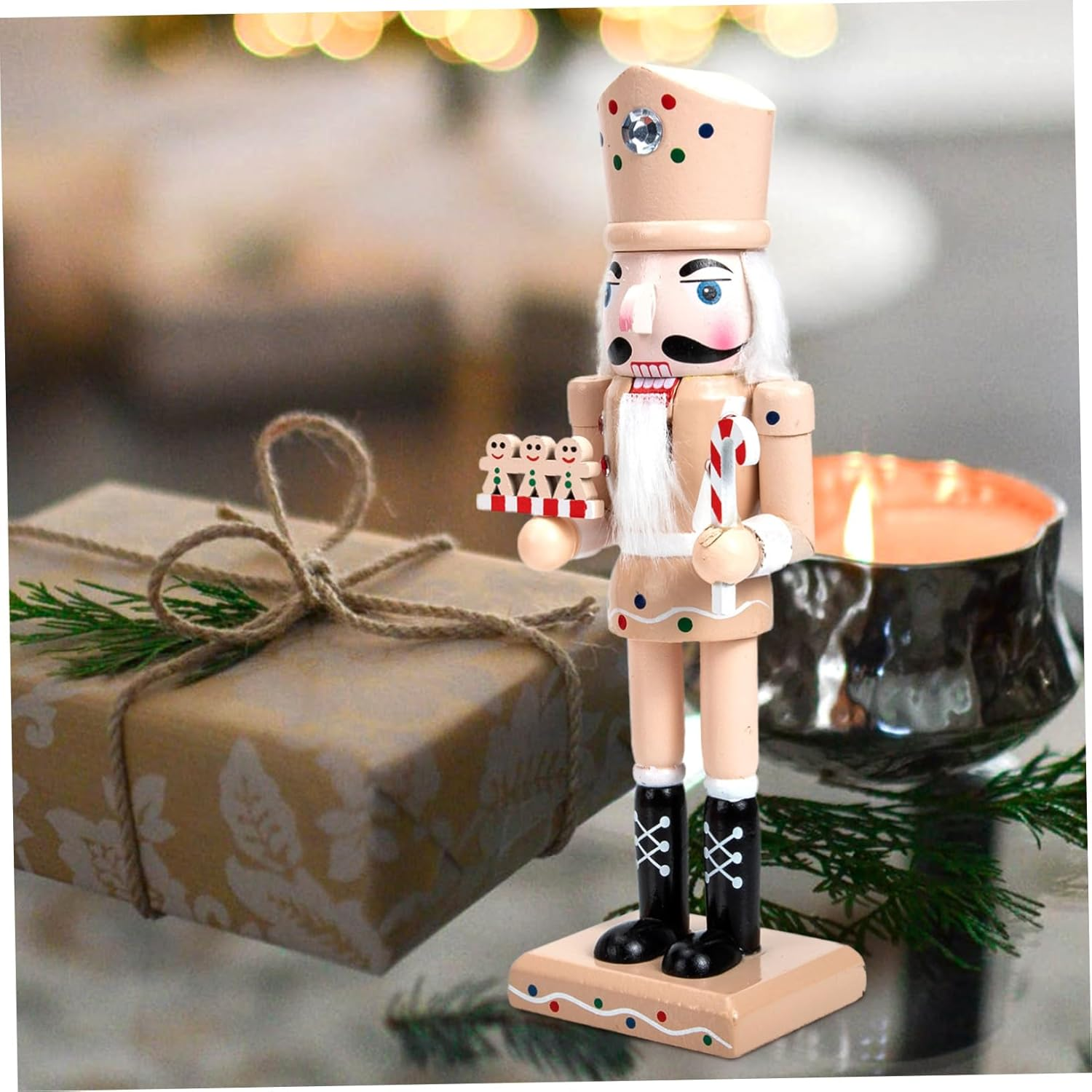 Creative Wooden Nutcracker Ornament Gingerbread Design for Christmas Home Decor Adorable Desktop Adornment for Household Decorations and Showcase Display image number 6