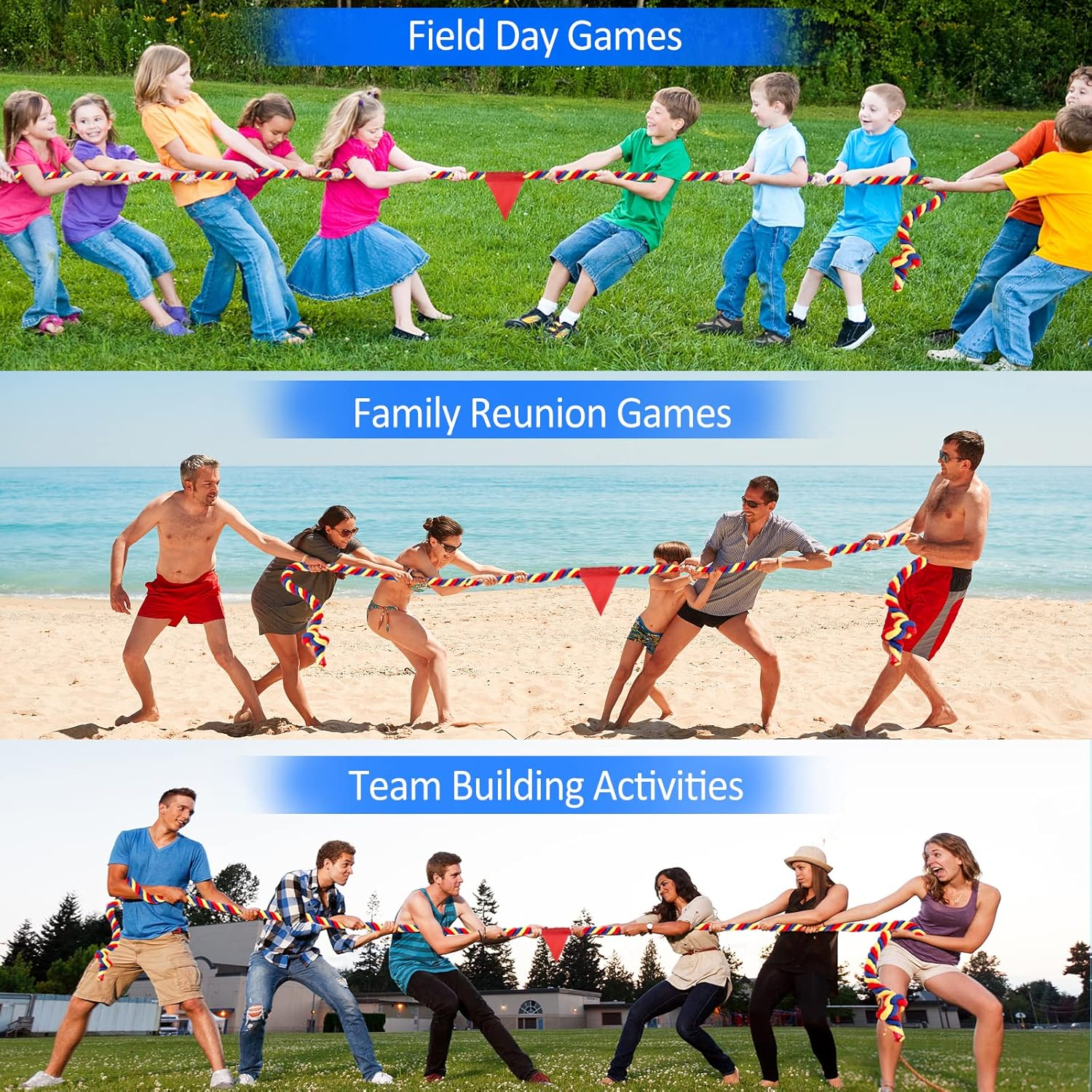 Outdoor Games 20 FT Tug of War Rope for Kids and Adults, Field Day Family Reunion Birthday Party Yard Lawn Games, Summer outside Camping Picnic Carnival Games, Perfect for Team Building Activities image number 4