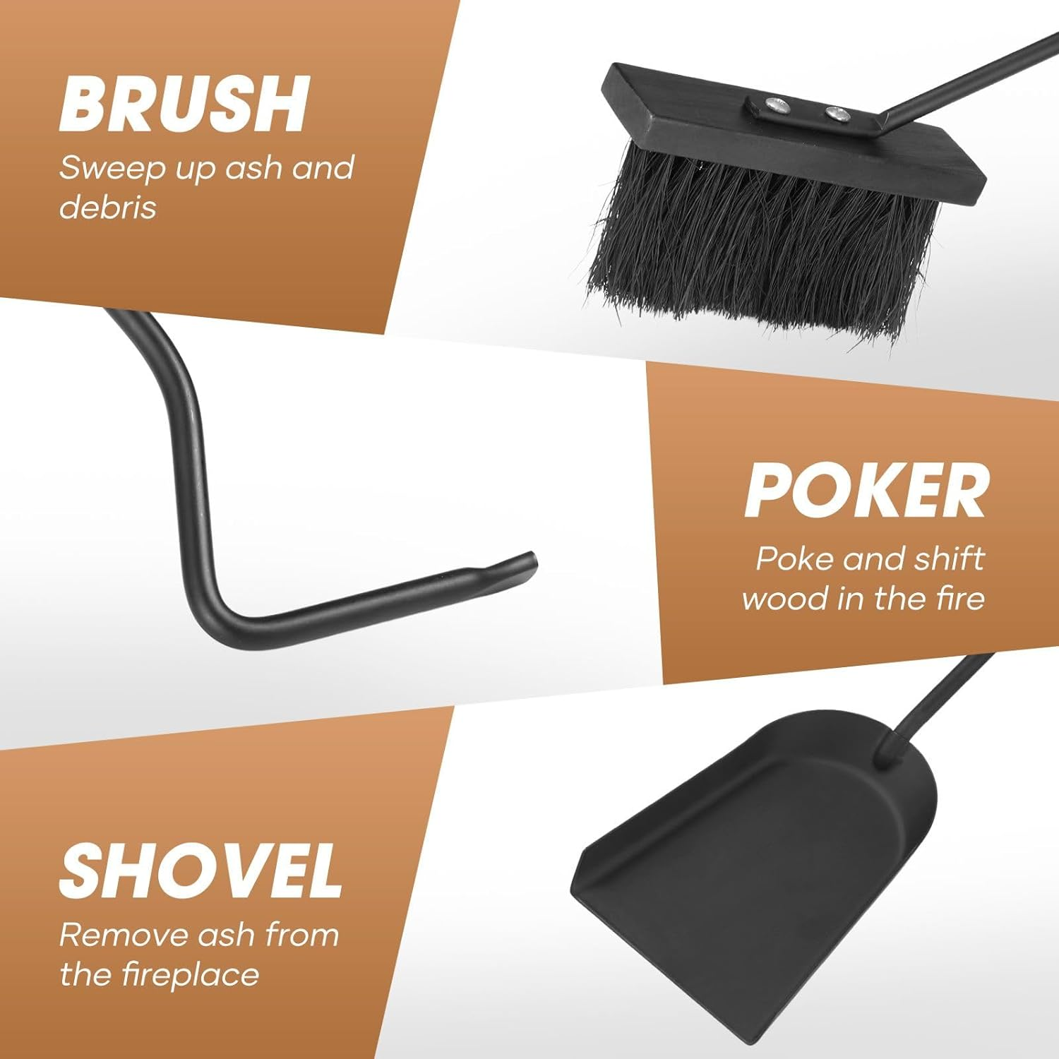 4PCS Fireplace Tool Set Firepit Accessories Poker Fire Shovel Brush Stand Black Cast Iron image number 6